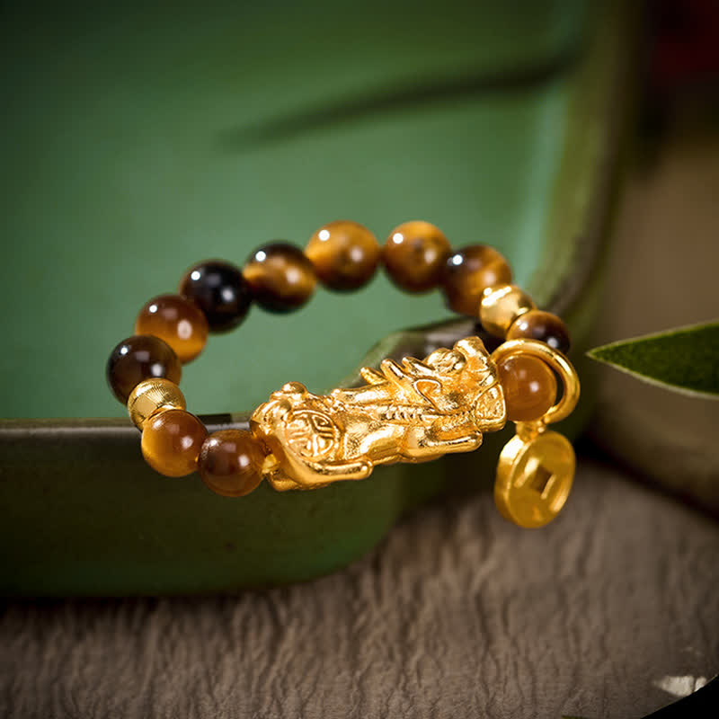 Buddha Stones Mini- Ring met kralen en Pi Xiu-motief (Timber Eye) - Geschikt voor Amerikaanse Maat 6-8 (52-55 mm) - image 0