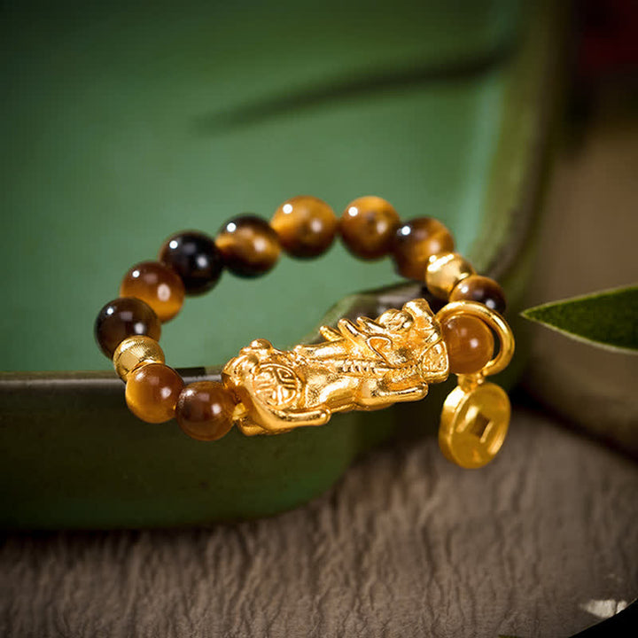 Buddha Stones Mini- Ring met kralen en Pi Xiu-motief (Timber Eye) - Geschikt voor Amerikaanse Maat 6-8 (52-55 mm) - image 0