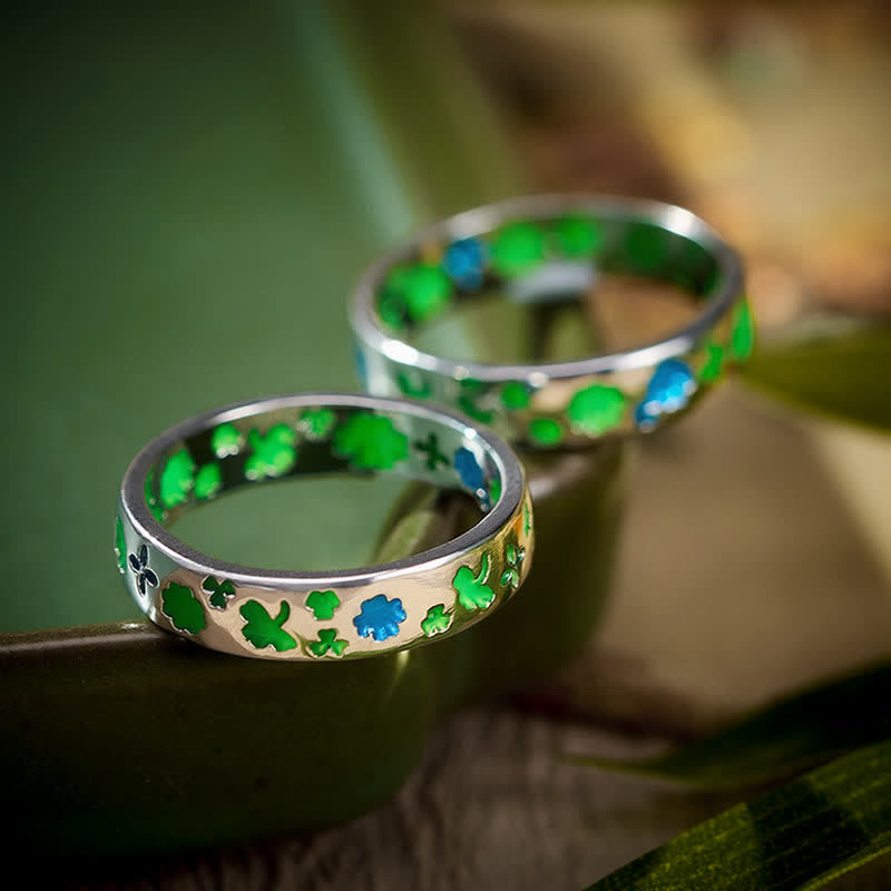 Buddha Stones Kopergroene Ring met klavertje vier - image 1