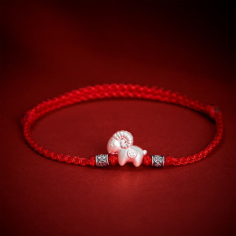 Buddha Stones Jaar van de Geit 999 Sterling Zilveren Schaapje Armband ter Armband - Rood - image 0