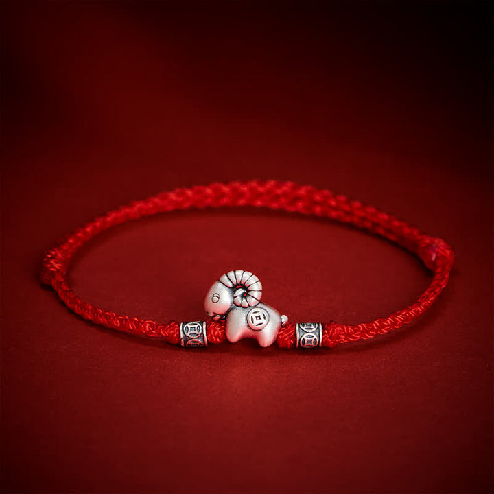 Buddha Stones Jaar van de Geit 999 Sterling Zilveren Schaap Lam Koperen Munt Armband - image 8