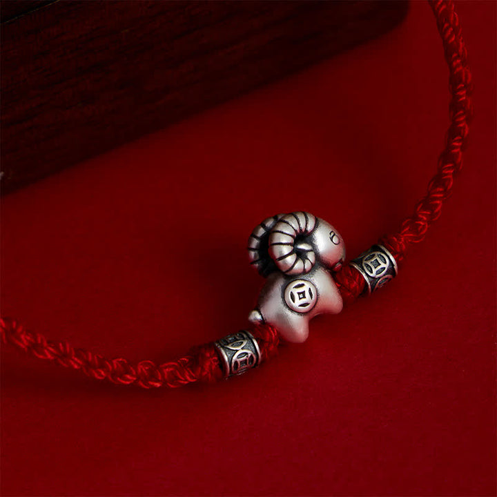 Buddha Stones Jaar van de Geit 999 Sterling Zilveren Schaap Lam Koperen Munt Armband - image 10