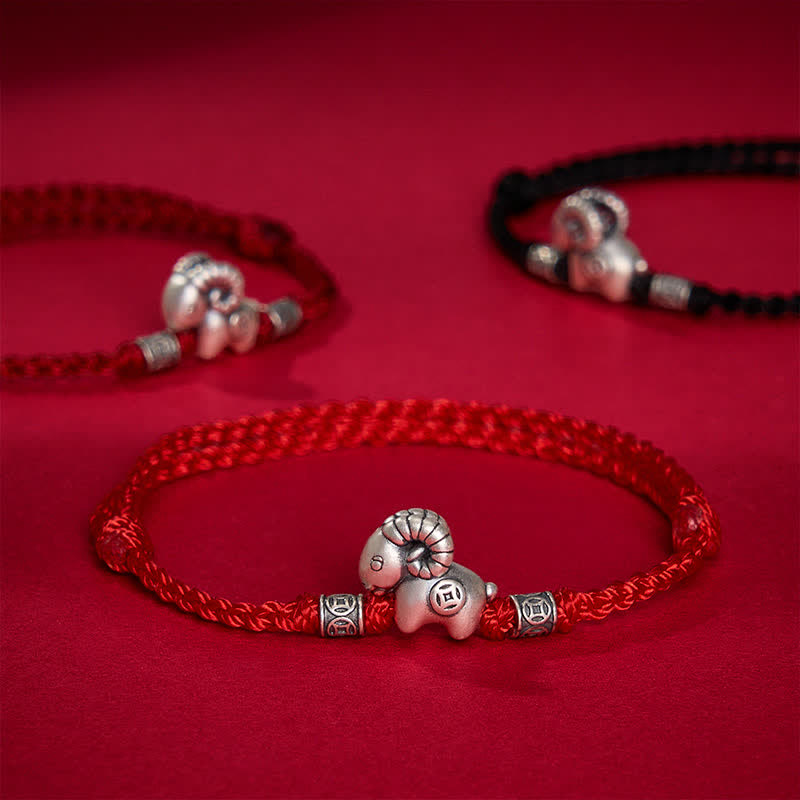 Buddha Stones Jaar van de Geit 999 Sterling Zilveren Schaap Lam Koperen Munt Armband - image 11