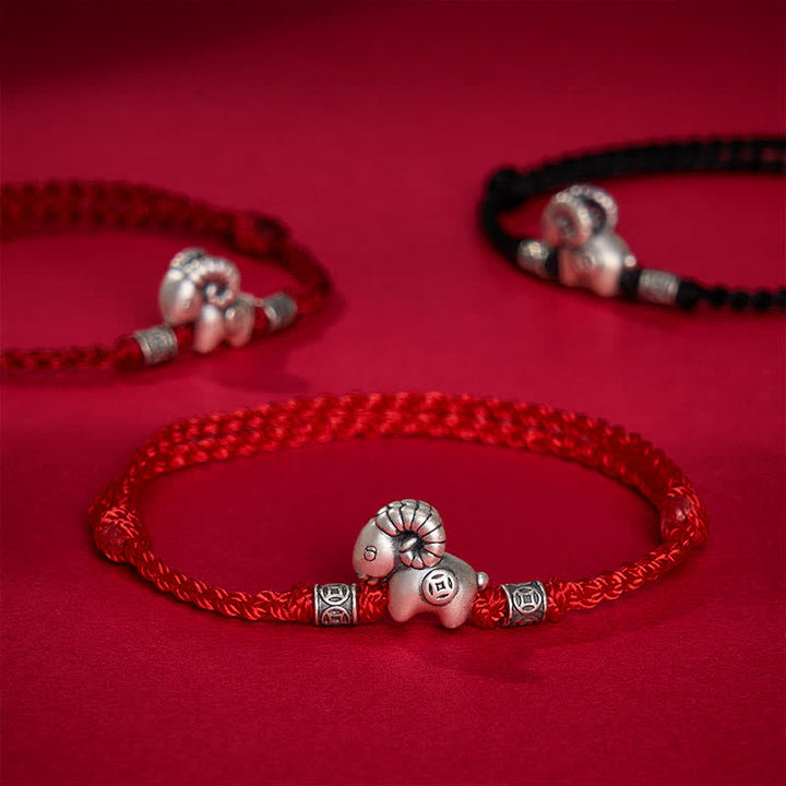 Buddha Stones Jaar van de Geit 999 Sterling Zilveren Schaap Lam Koperen Munt Armband - image 11