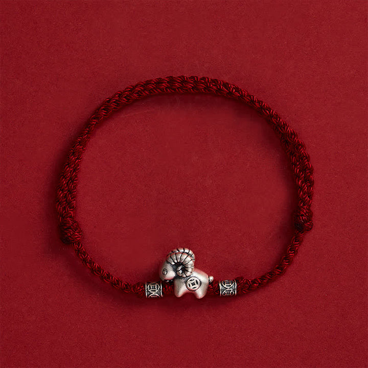 Buddha Stones Jaar van de Geit 999 Sterling Zilveren Schaap Lam Koperen Munt Armband - image 2