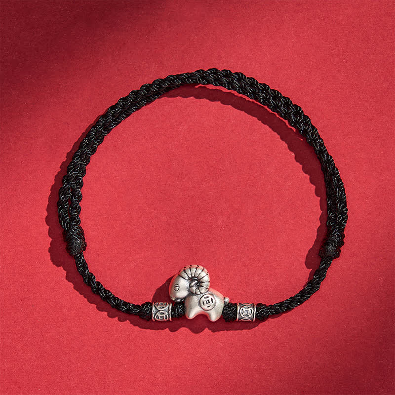 Buddha Stones Jaar van de Geit 999 Sterling Zilveren Schaap Lam Koperen Munt Armband - Zwart - image 12