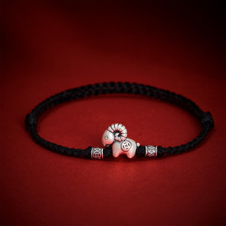 Buddha Stones Jaar van de Geit 999 Sterling Zilveren Schaap Lam Koperen Munt Armband - image 13
