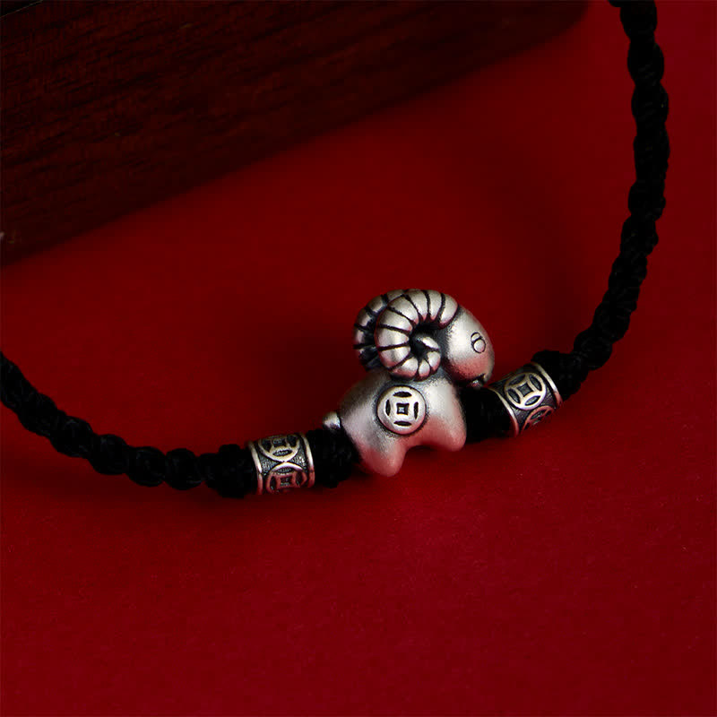 Buddha Stones Jaar van de Geit 999 Sterling Zilveren Schaap Lam Koperen Munt Armband - image 15