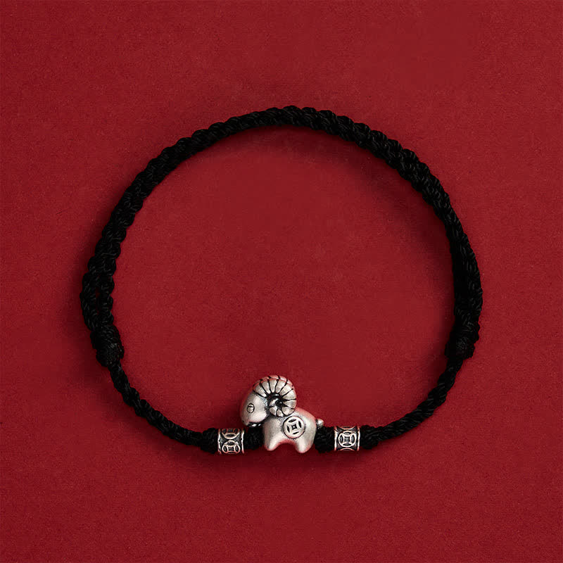 Buddha Stones Jaar van de Geit 999 Sterling Zilveren Schaap Lam Koperen Munt Armband - image 14
