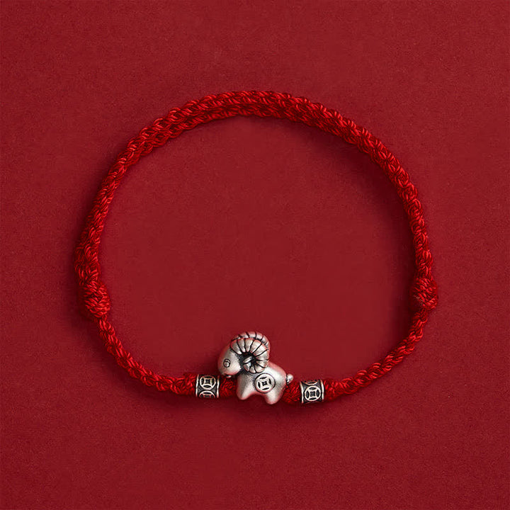 Buddha Stones Jaar van de Geit 999 Sterling Zilveren Schaap Lam Koperen Munt Armband - image 9