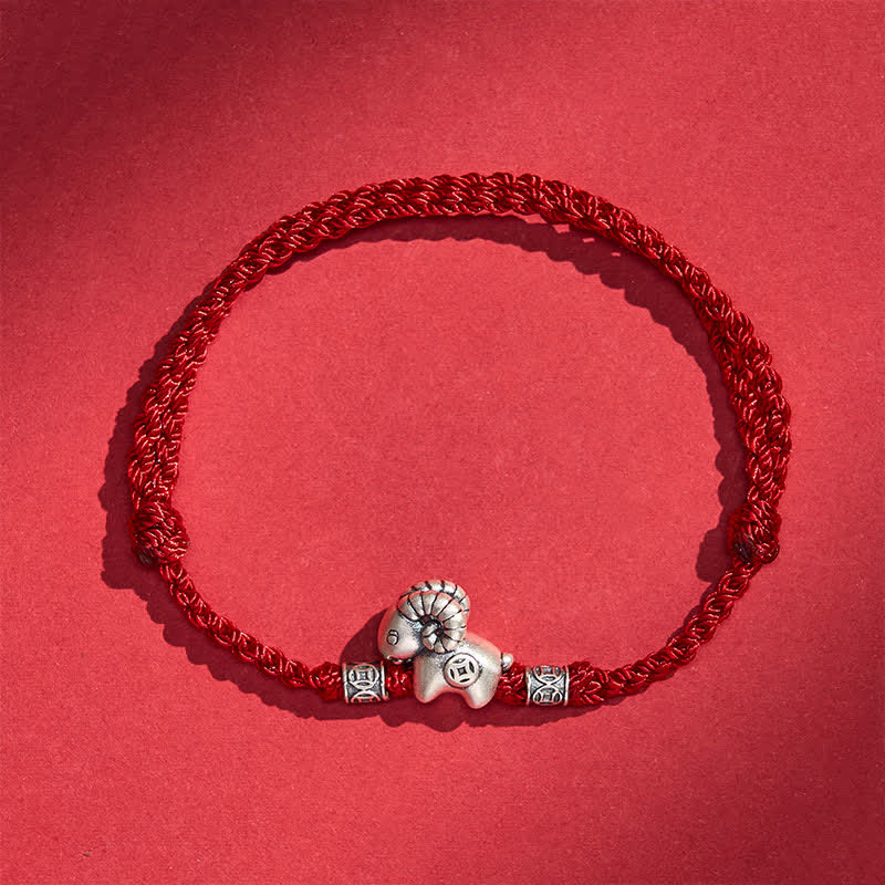 Buddha Stones Jaar van de Geit 999 Sterling Zilveren Schaap Lam Koperen Munt Armband - image 1