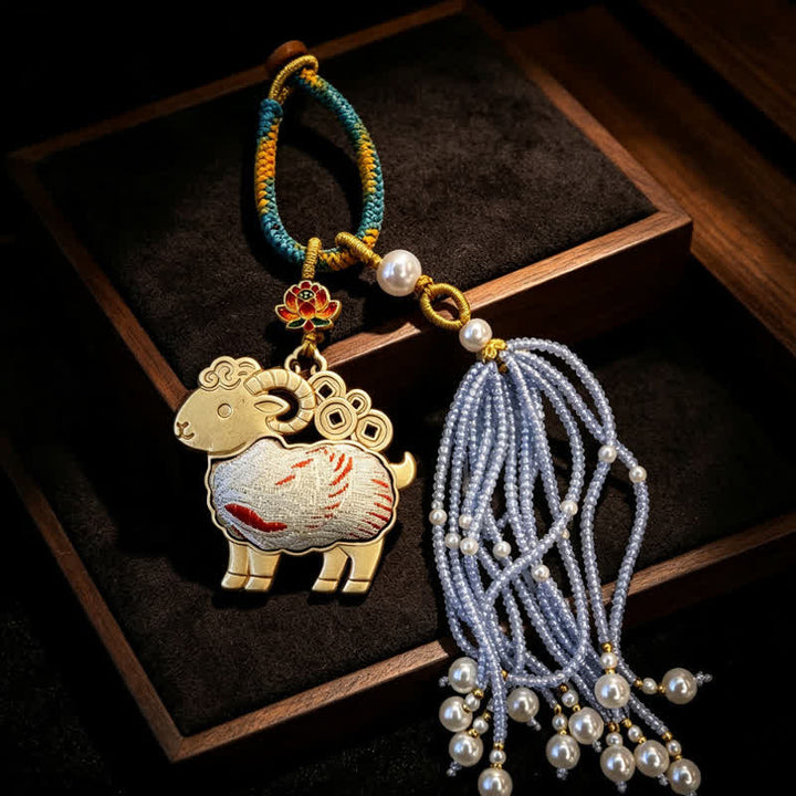 Buddha Stones Song-brocade Lotus Geit Parel Kwastje Zuiverheid Sleutelhangers - Wit - image 4
