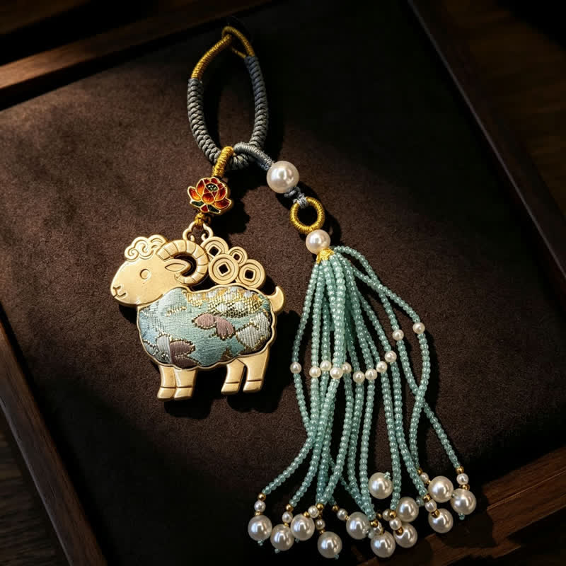 Buddha Stones Song-brocade Lotus Geit Parel Kwastje Zuiverheid Sleutelhangers - Groente - image 10
