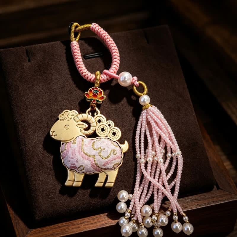 Buddha Stones Song-brocade Lotus Geit Parel Kwastje Zuiverheid Sleutelhangers - Roze - image 3