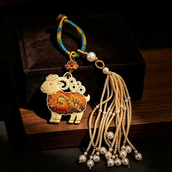 Buddha Stones Song-brocade Lotus Geit Parel Kwastje Zuiverheid Sleutelhangers - Oranje - image 8