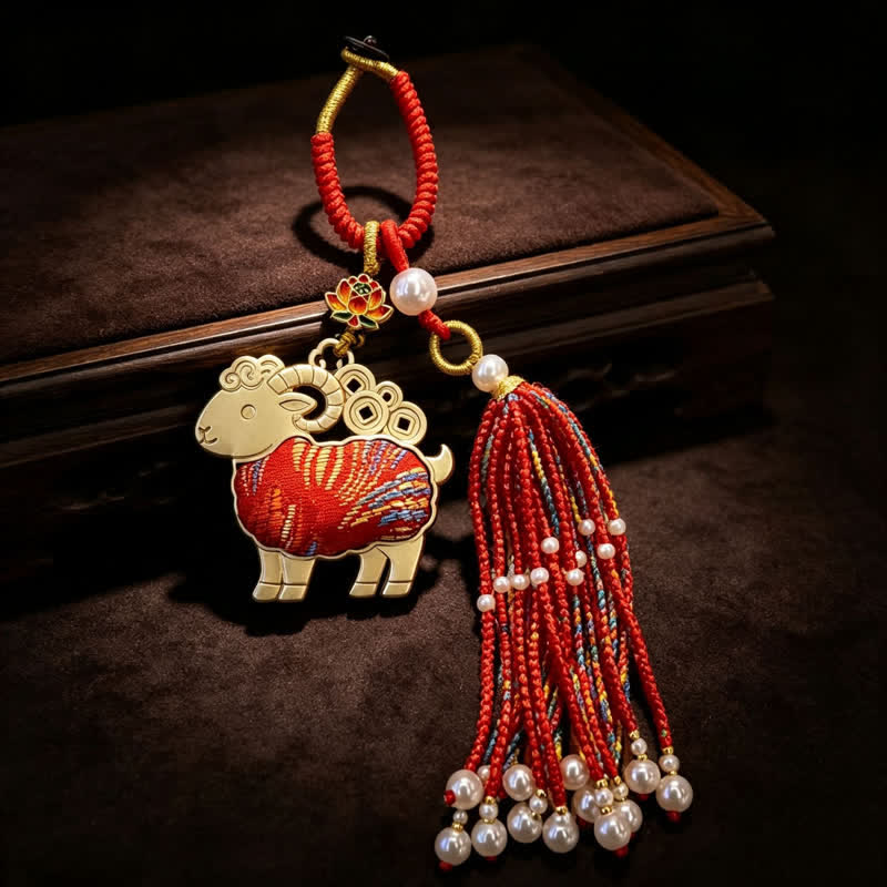 Buddha Stones Song-brocade Lotus Geit Parel Kwastje Zuiverheid Sleutelhangers - Rood - image 0