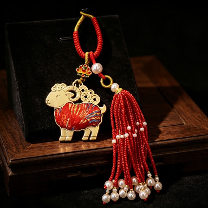 Buddha Stones Song-brocade Lotus Geit Parel Kwastje Zuiverheid Sleutelhangers - image 1