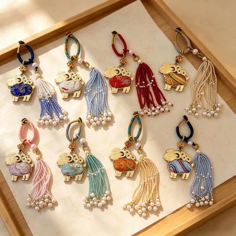Buddha Stones Song-brocade Lotus Geit Parel Kwastje Zuiverheid Sleutelhangers - image 11