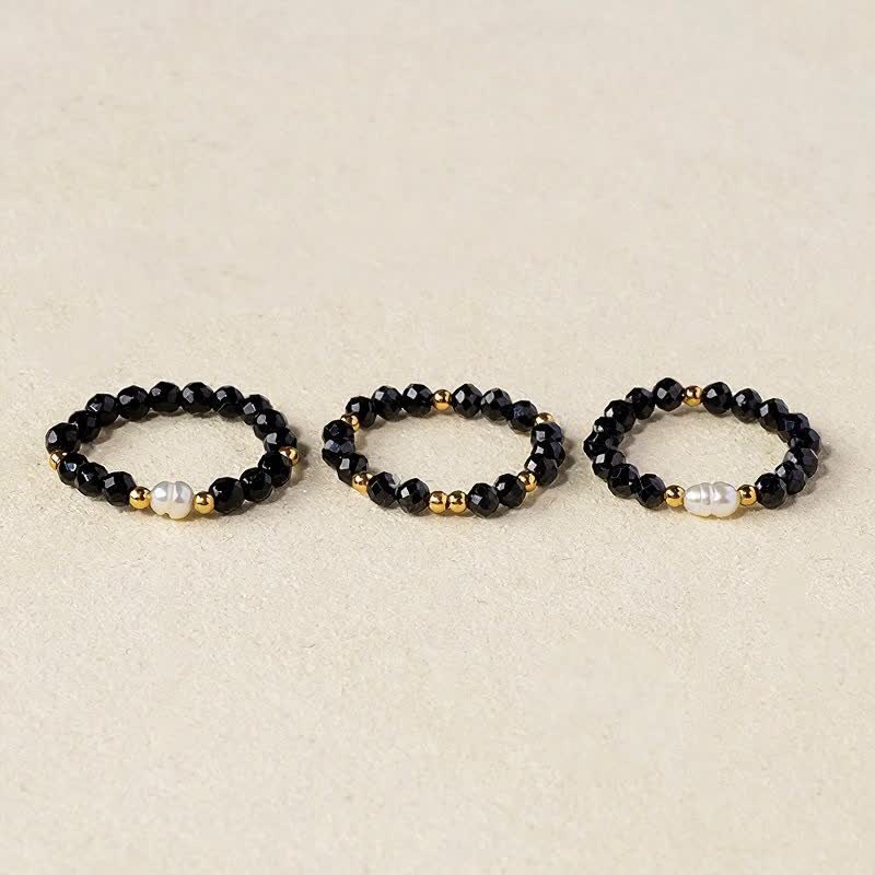 Buddha Stones Zwarte spinel parel beschermende gefacetteerde Ring - Zwarte spinel (Motiveren ♥ Bescherming) - image 0
