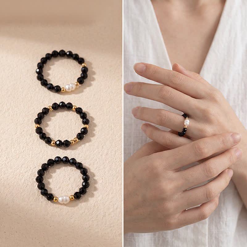Buddha Stones Zwarte spinel parel beschermende gefacetteerde Ring - image 3