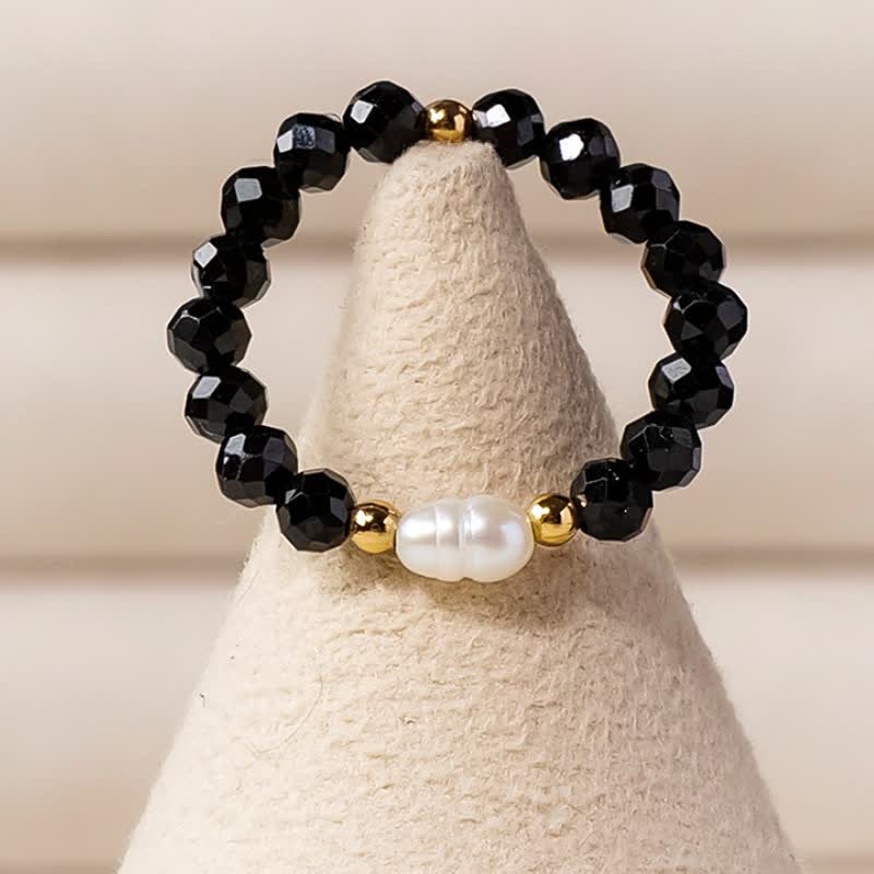 Buddha Stones Zwarte spinel parel beschermende gefacetteerde Ring - image 2