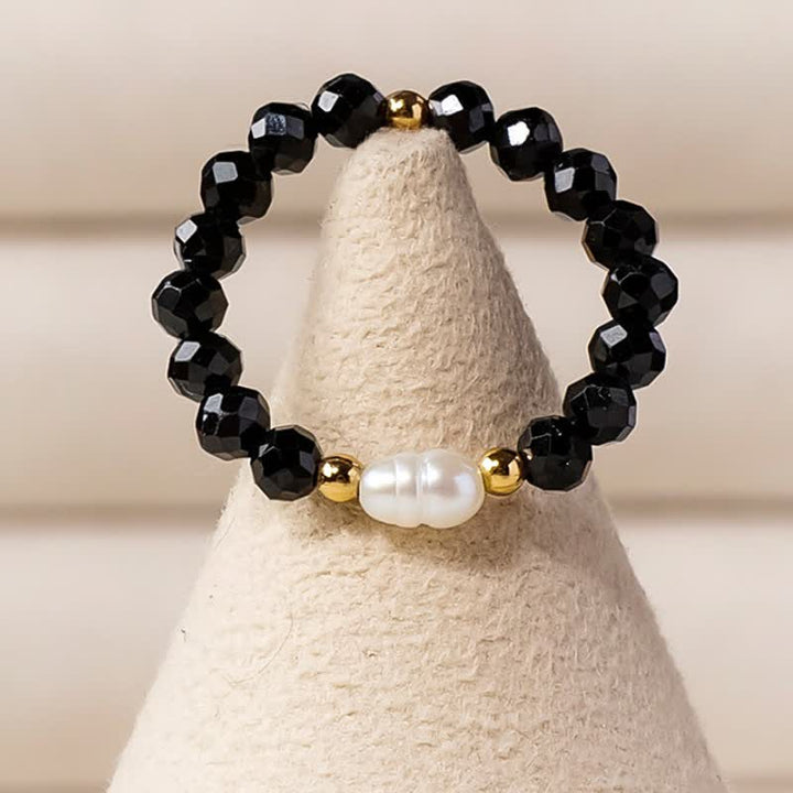 Buddha Stones Zwarte spinel parel beschermende gefacetteerde Ring - image 2