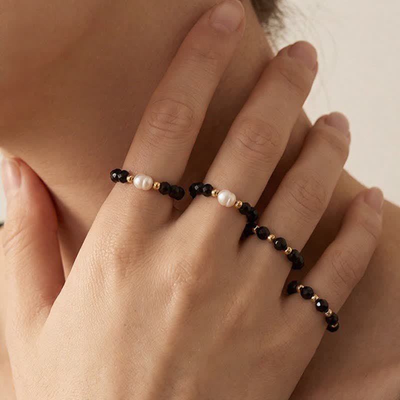 Buddha Stones Zwarte spinel parel beschermende gefacetteerde Ring - image 8