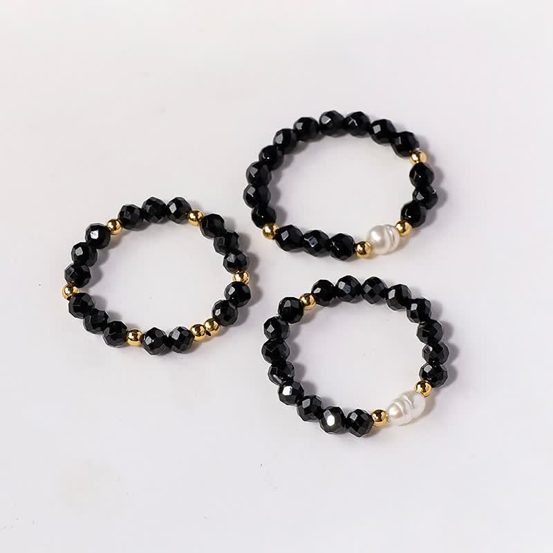 Buddha Stones Zwarte spinel parel beschermende gefacetteerde Ring - image 1