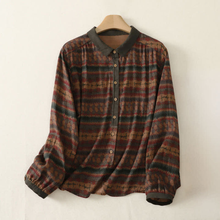 Buddha Stones Casual retro overhemden met knoopsluiting en Overhemden voor dames met Lange mouw voor de herfst - Zadelbruin - US4-16, UK/AU8-20, EU36-48 (F) - image 0