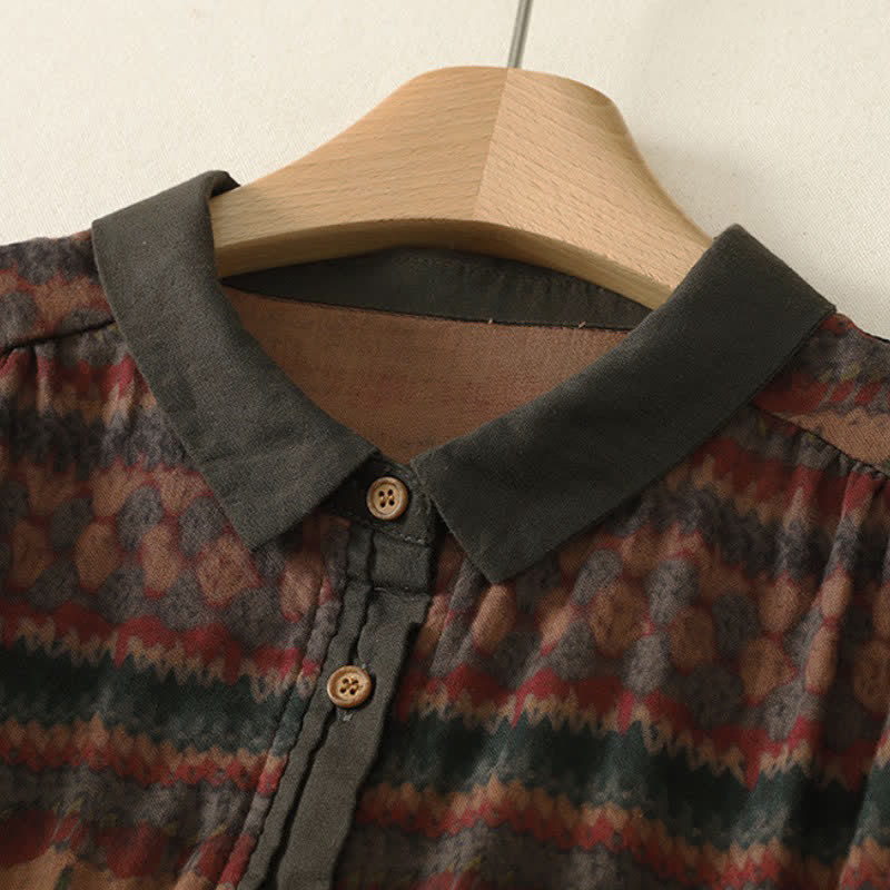 Buddha Stones Casual retro overhemden met knoopsluiting en Overhemden voor dames met Lange mouw voor de herfst - image 1