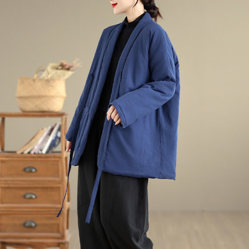 Buddha Stones Casual minimalistische effen dameskimono met Zakken voor de herfst en winter - image 15