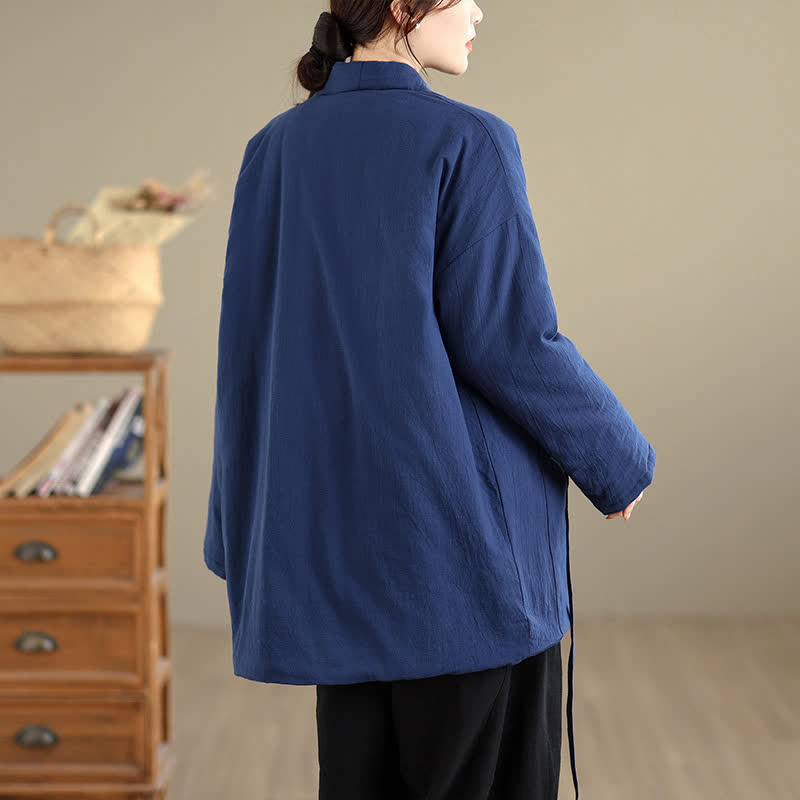 Buddha Stones Casual minimalistische effen dameskimono met Zakken voor de herfst en winter - image 14