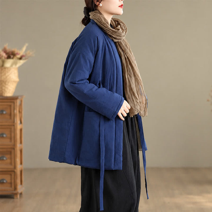 Buddha Stones Casual minimalistische effen dameskimono met Zakken voor de herfst en winter - image 13
