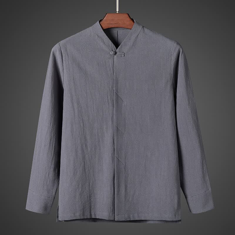 Buddha Stones Herfst Simple Tang Style Pankou Overhemden met Lange mouw - Grijs - US/UK/AU44, EU54 (5XL) - image 8