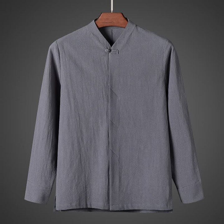 Buddha Stones Herfst Simple Tang Style Pankou Overhemden met Lange mouw - Grijs - US/UK/AU44, EU54 (5XL) - image 8
