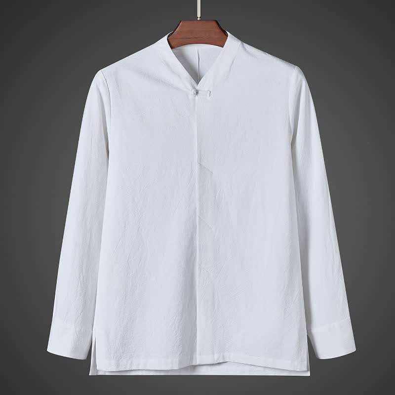 Buddha Stones Herfst Simple Tang Style Pankou Overhemden met Lange mouw - Wit - US/UK/AU44, EU54 (5XL) - image 10