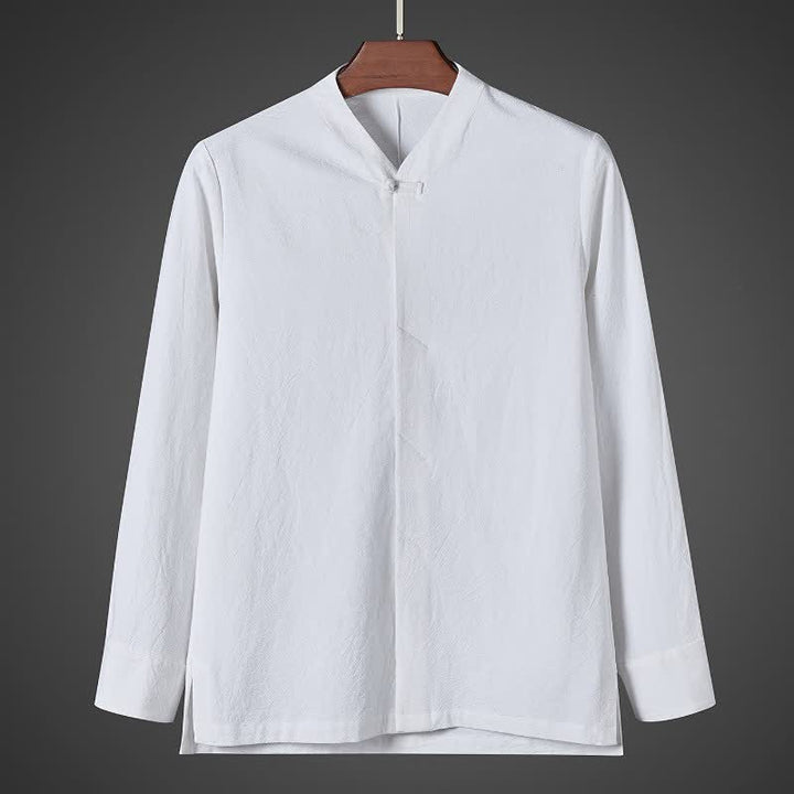 Buddha Stones Herfst Simple Tang Style Pankou Overhemden met Lange mouw - Wit - US/UK/AU44, EU54 (5XL) - image 10