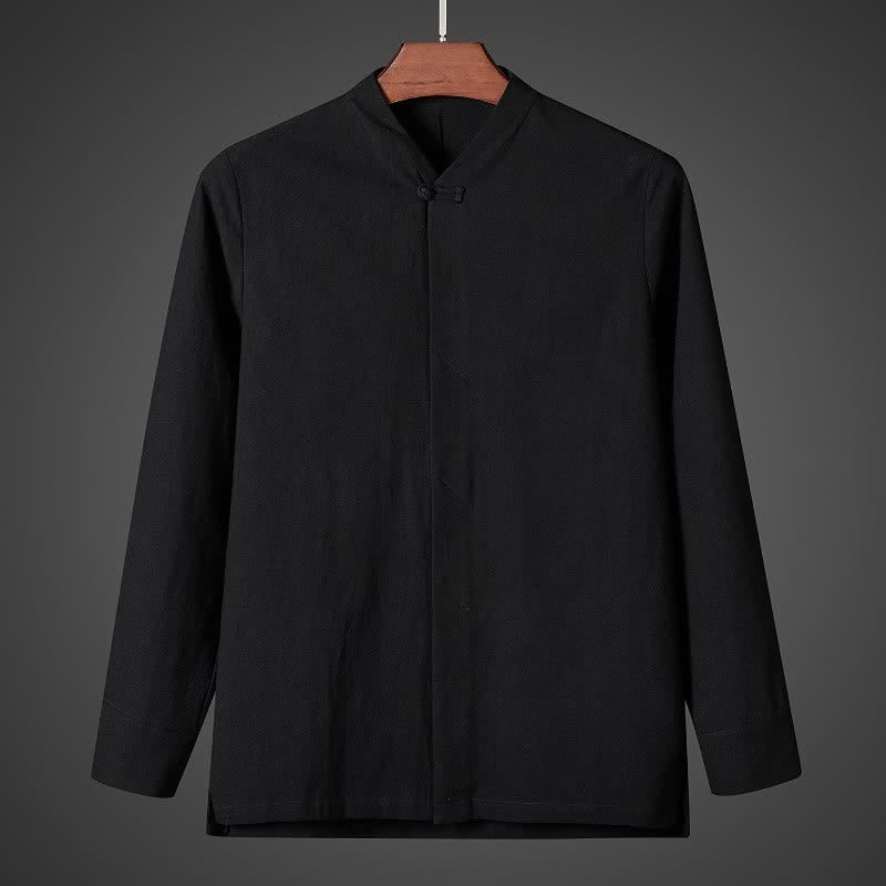Buddha Stones Herfst Simple Tang Style Pankou Overhemden met Lange mouw - Zwart - US/UK/AU44, EU54 (5XL) - image 6