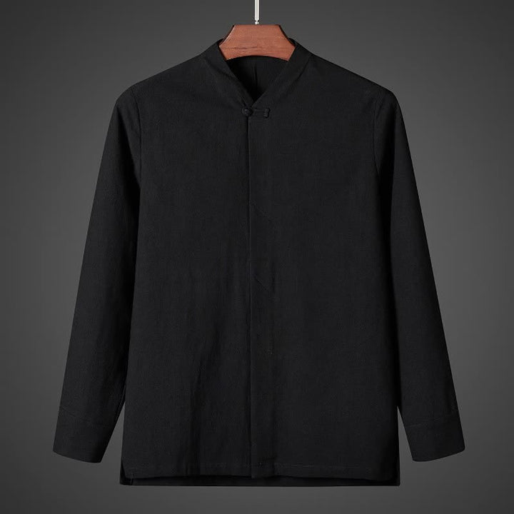 Buddha Stones Herfst Simple Tang Style Pankou Overhemden met Lange mouw - Zwart - US/UK/AU44, EU54 (5XL) - image 6