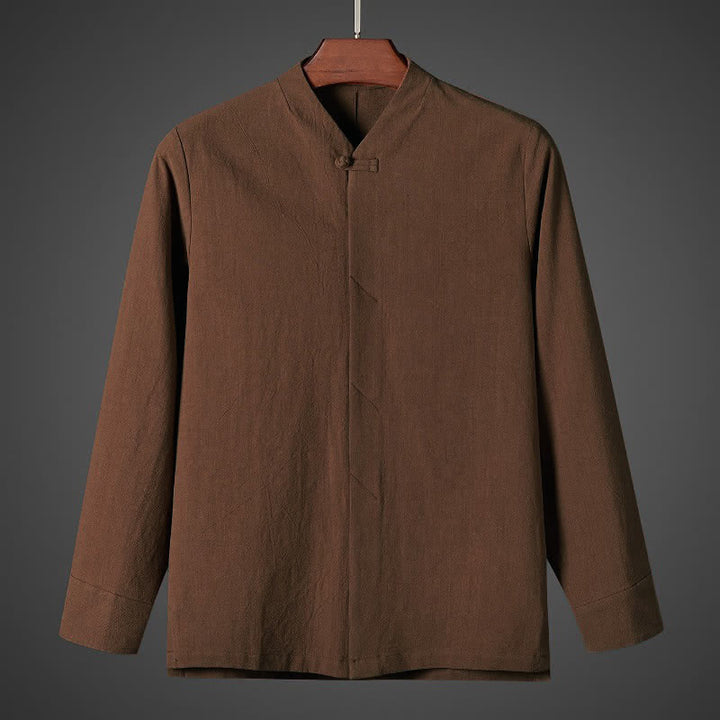 Buddha Stones Herfst Simple Tang Style Pankou Overhemden met Lange mouw - Sienna - US/UK/AU44, EU54 (5XL) - image 0