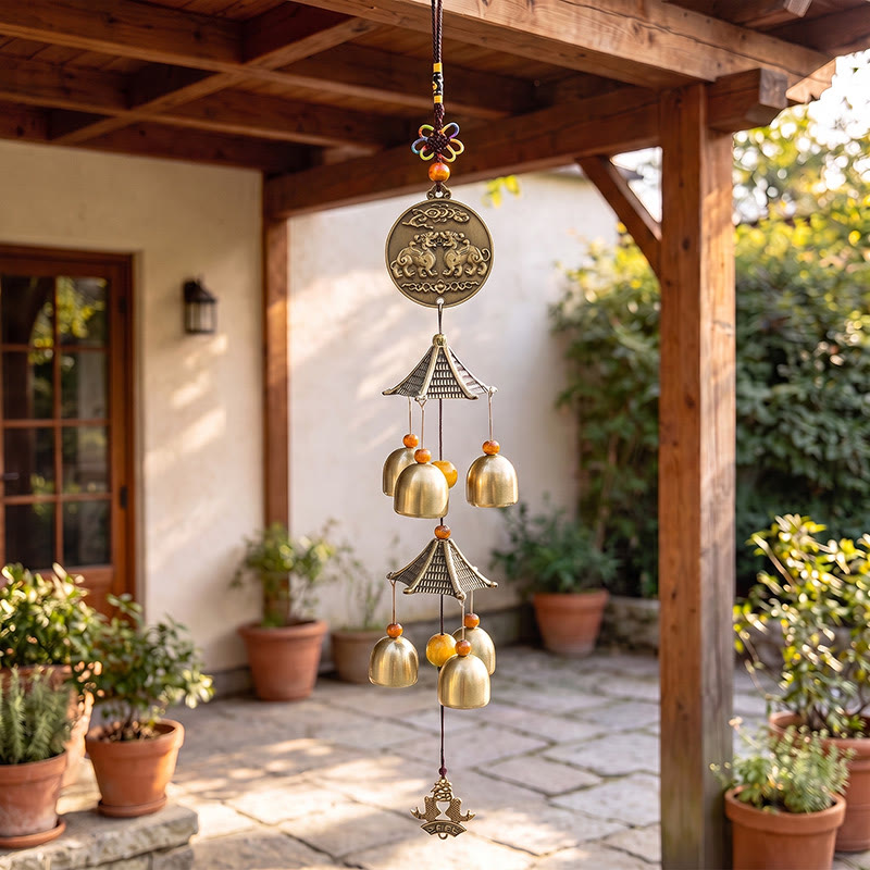 Buddha Stones Tweedelige massief koperen Pi Xiu Bagua Koi vis geluksbellen en Klokken & Klankschalen - Pi Xiu - image 0