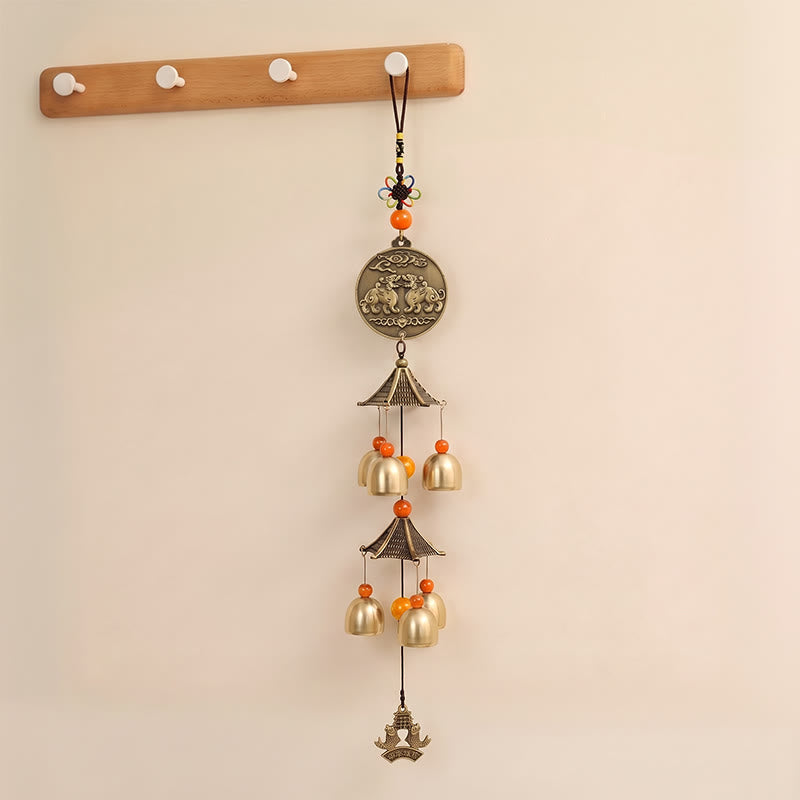 Buddha Stones Tweedelige massief koperen Pi Xiu Bagua Koi vis geluksbellen en Klokken & Klankschalen - image 1