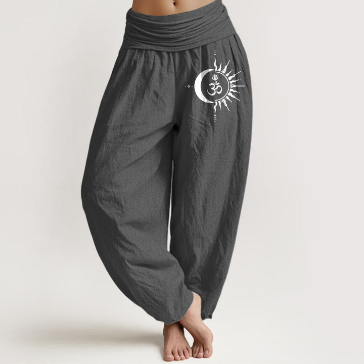 Buddha Stones Harembroek voor dames met elastische Taille en boho-patroon van 100% Cotton - Donkergrijs - US16, UK/AU20, EU48 (3XL) - image 0