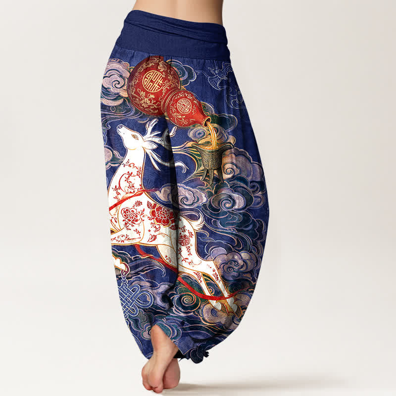 Buddha Stones Dames harembroek met elastische Taille en sierlijk, gelukbrengend wolk- en Chinees knoopmotief. - image 9