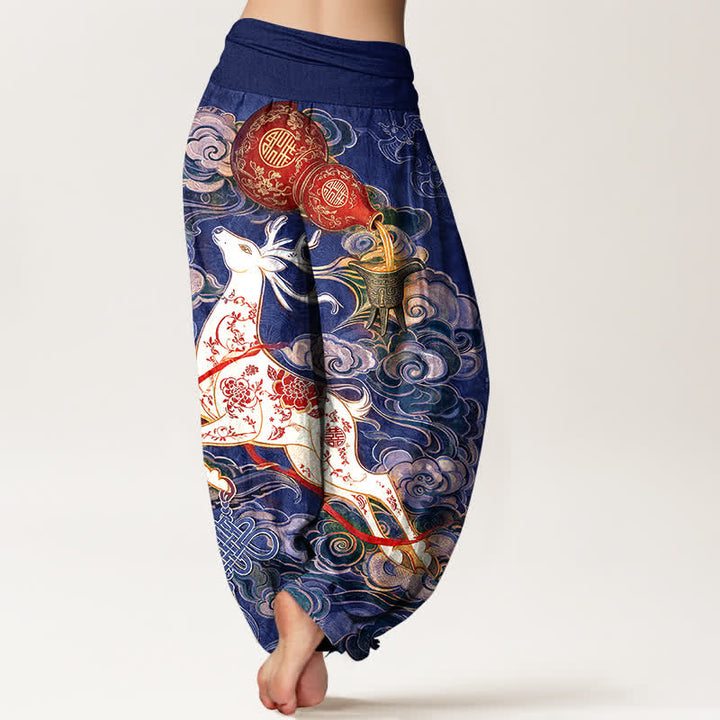 Buddha Stones Dames harembroek met elastische Taille en sierlijk, gelukbrengend wolk- en Chinees knoopmotief. - image 9