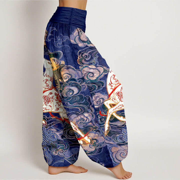 Buddha Stones Dames harembroek met elastische Taille en sierlijk, gelukbrengend wolk- en Chinees knoopmotief. - image 10