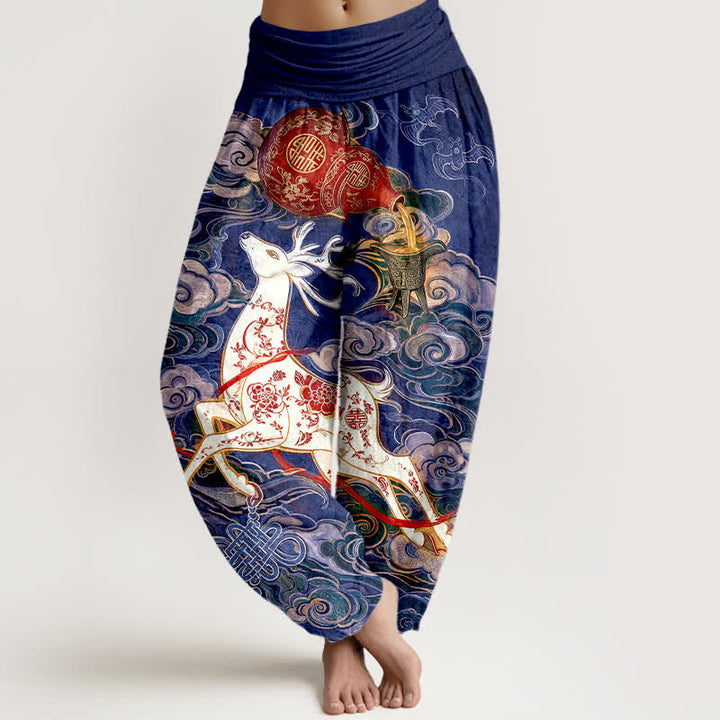 Buddha Stones Dames harembroek met elastische Taille en sierlijk, gelukbrengend wolk- en Chinees knoopmotief. - Marine - US16, UK/AU20, EU48 (3XL) - image 8