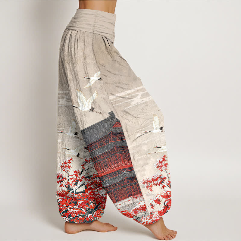 Buddha Stones Dames harembroek met elastische Taille en schilderachtig paviljoen-vogelpatroon. - image 10
