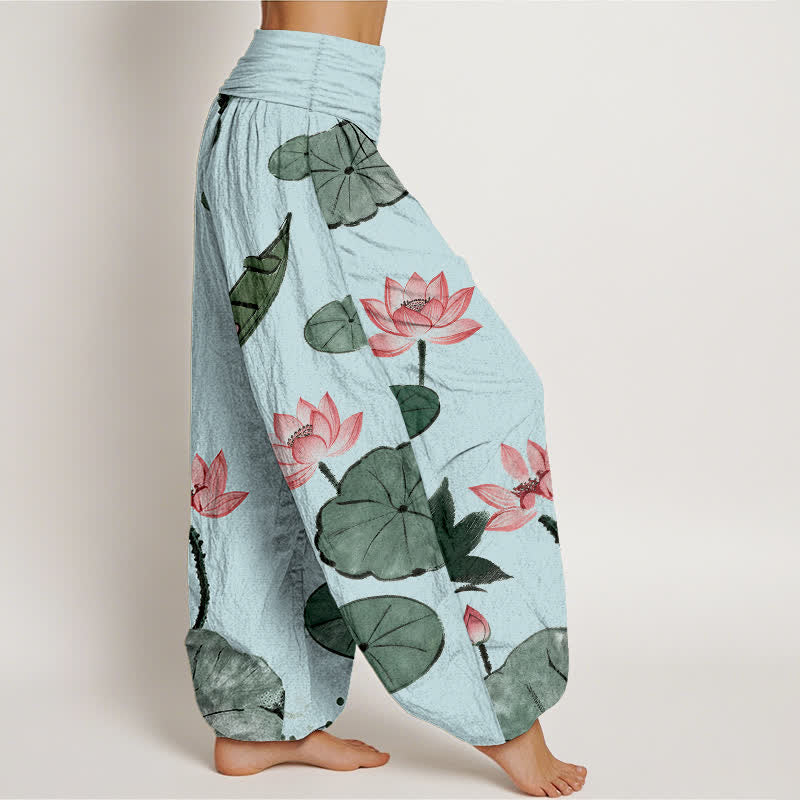 Buddha Stones Dames harembroek met elastische Taille en oosters lotuspatroon van katoen - image 7