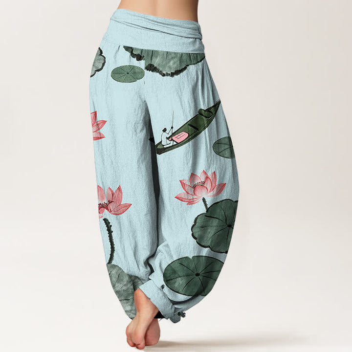 Buddha Stones Dames harembroek met elastische Taille en oosters lotuspatroon van katoen - image 6